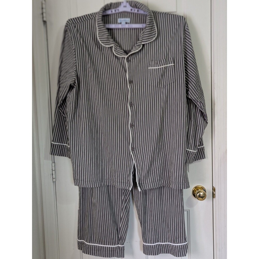 Pajamagram Pajama Set Mens XXL Gray Striped Lounge Sleepwear Stretch Drawstring